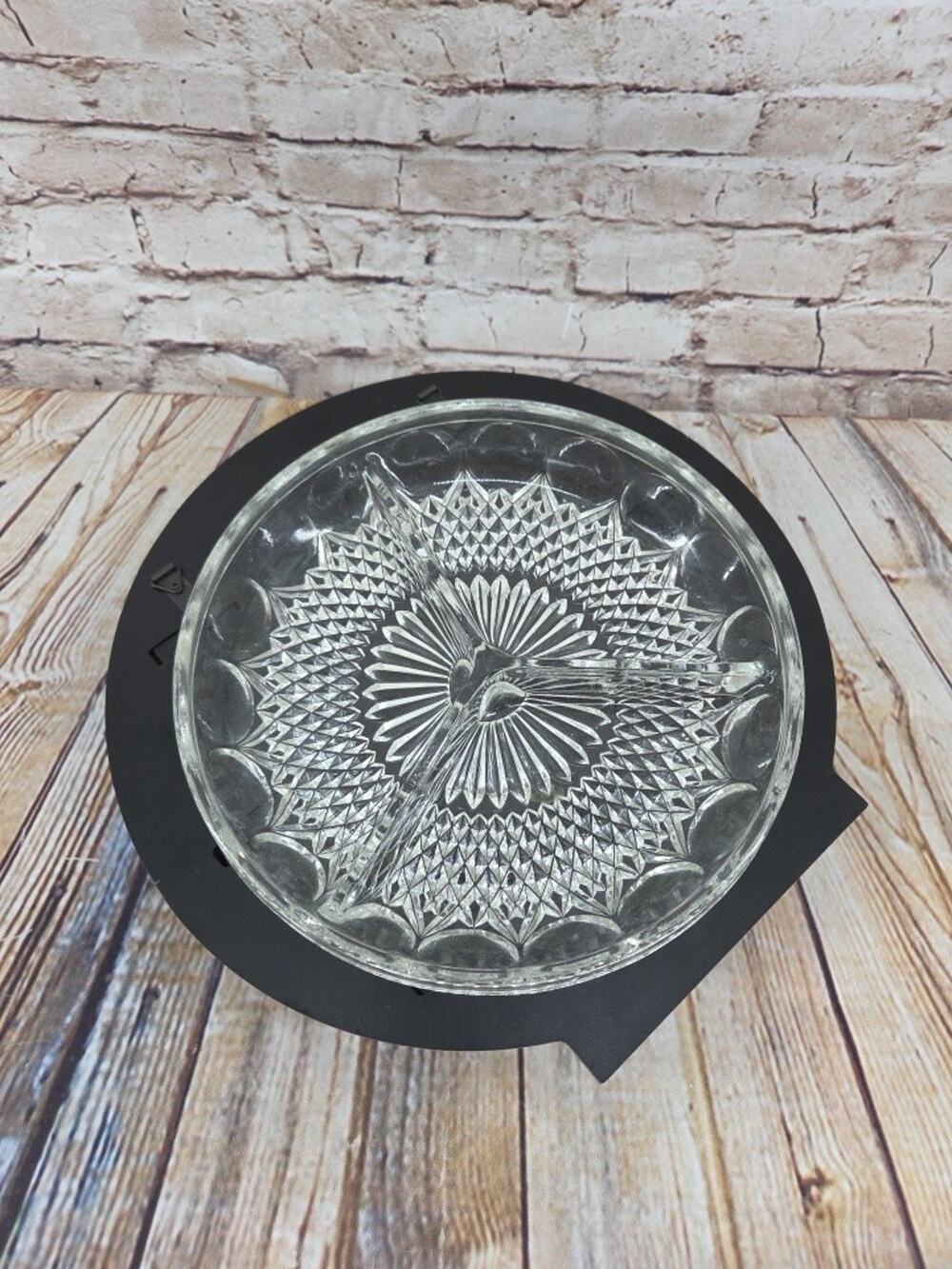 VTG Clear Faceted Glass Ornate Divided Relish 9" Wide